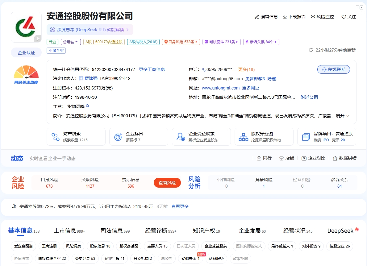 安通控股股份有限公司网站截图